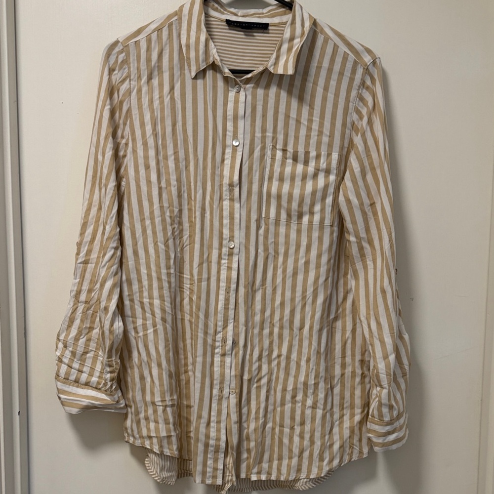 Jane + Delancey Beige and White Striped Women’s Shirt